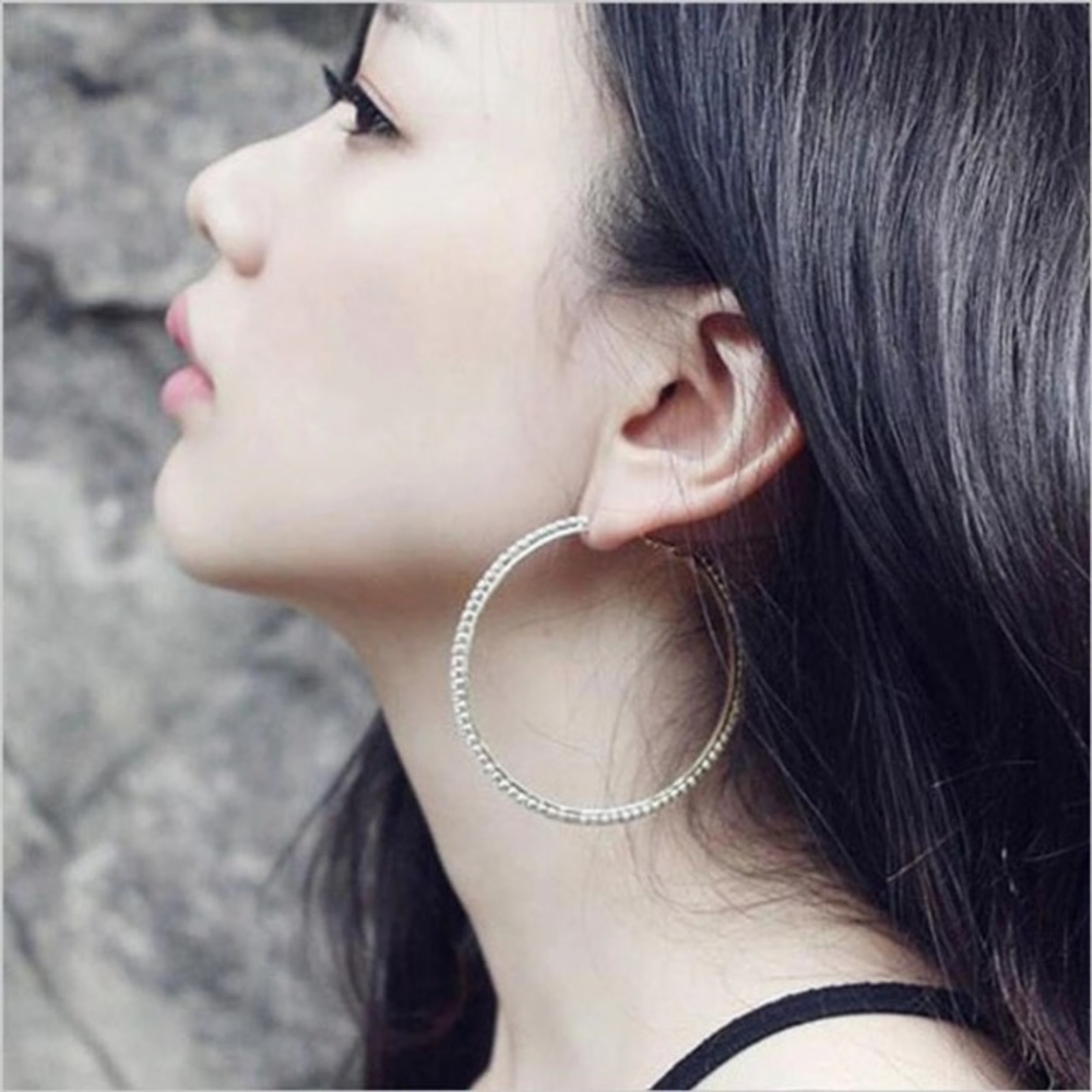 NEW!💙💎CRYSTAL STUDDED HOOPS!💎💙VERY PRETTY! BIG - Picture 6 of 8